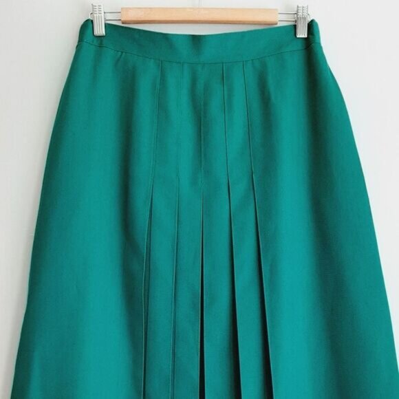 Vintage PANTMAN Pleated Front Long Midi Skirt Green Sz M - Picture 2 of 14